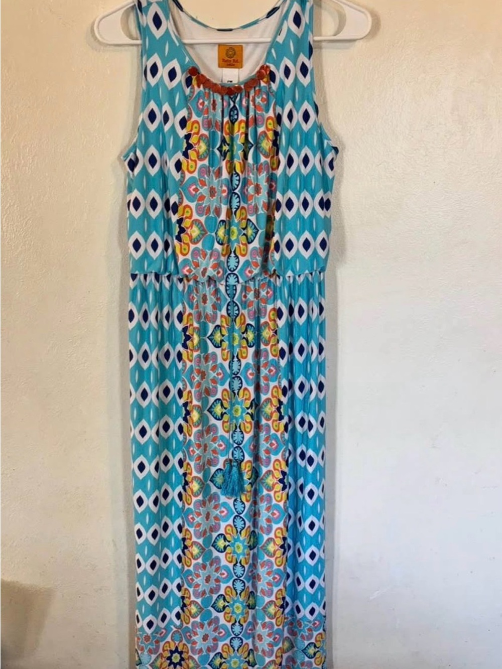 Ruby Rd. Turquoise Sleeveless Maxi Dress with Multicolor Floral Panel